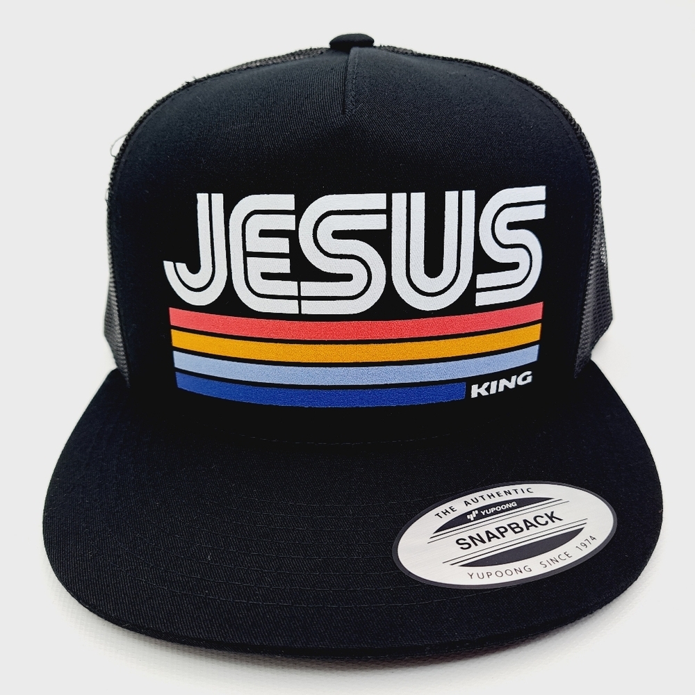 Jesus Flat Bill Trucker Mesh Snapback Cap Black